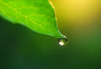 Generative AI: Dewdrop Reflecting Verdant Leaf Details in Morning Sunlight