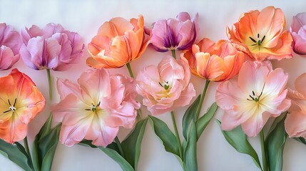 Obraz premium Pastel Tulips: Spring Flowers, Soft Colors, Floral Image