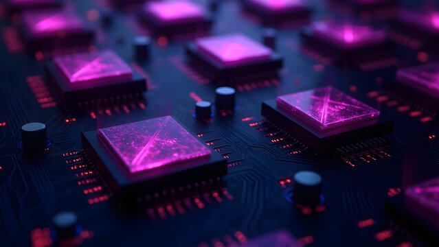 Dynamic triangle network with color-coded data channels, visualizing digital circuit logic and processing flow.