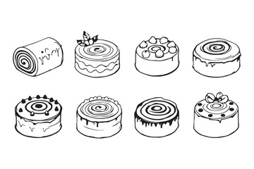 Swiss Roll Cake line art and black color