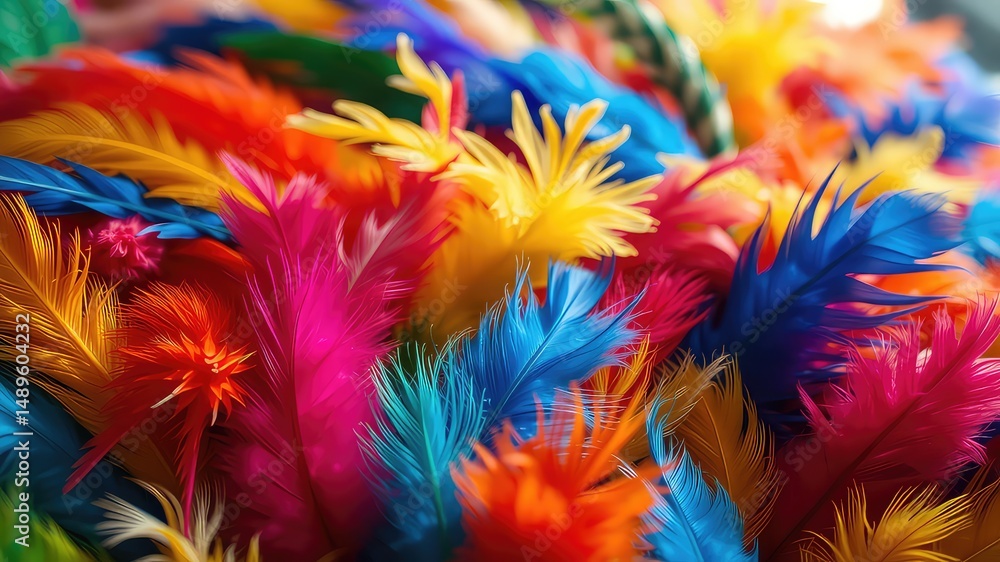 Poster vibrant collection of colorful feathers in a close-up view