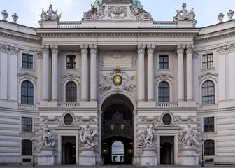 Vienna, Austria – Detail of St. Michael's Wing at Michaelerplatz, the grand Baroque facade of...