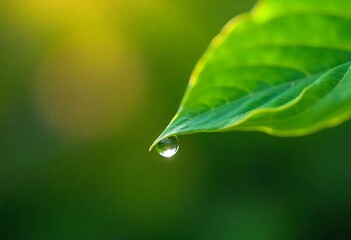 Generative AI captures the essence of a raindrop delicately clinging to a lush green leaf