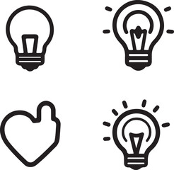 Light bulbs set vector idea simple linear icon, science and business line art symbol, creative solutions.