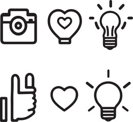 Light bulbs set vector idea simple linear icon, science and business line art symbol, creative solutions.