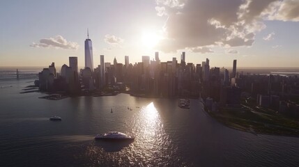Fototapeta premium New York City Skyline Sunset Aerial View