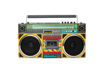 PNG Vintage colorful boombox with cassette player and stereo speakers