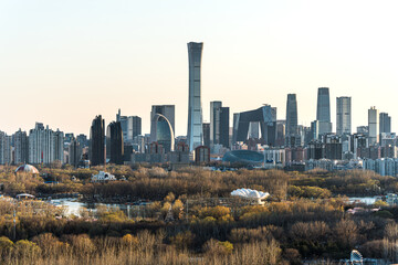 Fototapeta premium Urban scenery in Beijing, China: buildings and gardens