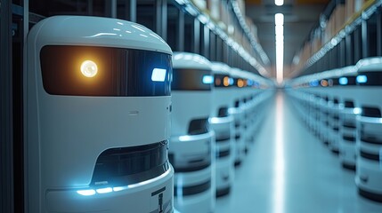 Automated warehouse robots in a modern facility.