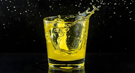 High-Quality Photorealistic Splash of Water in Glass with Yellow Liquid