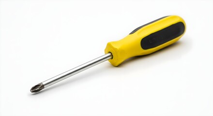 Yellow Handled Phillips Head Screwdriver on White Background