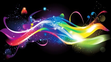 Colorful abstract swirling waves on black background