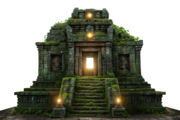 PNG Ancient stone temple with moss-covered steps and glowing entrance
