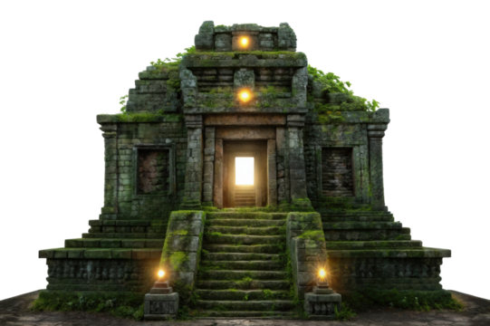 PNG Ancient stone temple with moss-covered steps and glowing entrance