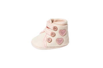 PNG Adorable infant bootie with pink hearts and buttons