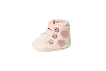 PNG Adorable infant bootie with pink hearts and buttons
