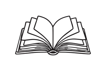 Opened book browsing pages shuffling line art 