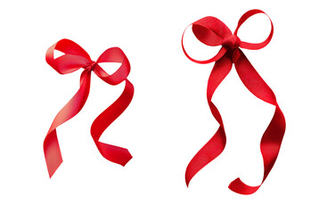 Two elegant red bows with flowing ribbons, perfect for adding a touch of festive charm to any occasion. The bows are intricately tied, showcasing the artistry of gift presentation