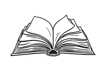 Opened book browsing pages shuffling line art 