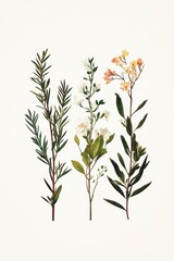 Naklejka premium Botanical Illustration of Fresh Herbs and Delicate Flowers