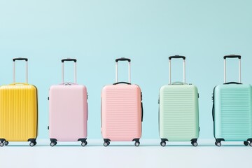 Colorful Luggage Collection on a Pastel Background for Travel Enthusiasts