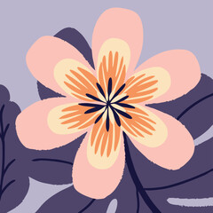 Pink and Orange Flower Illustration, Floral Design, Botanical Art