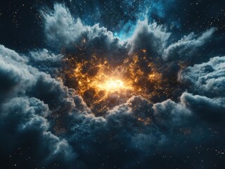 Cosmic explosion event in celestial clouds digital art space environment dramatic viewpoint