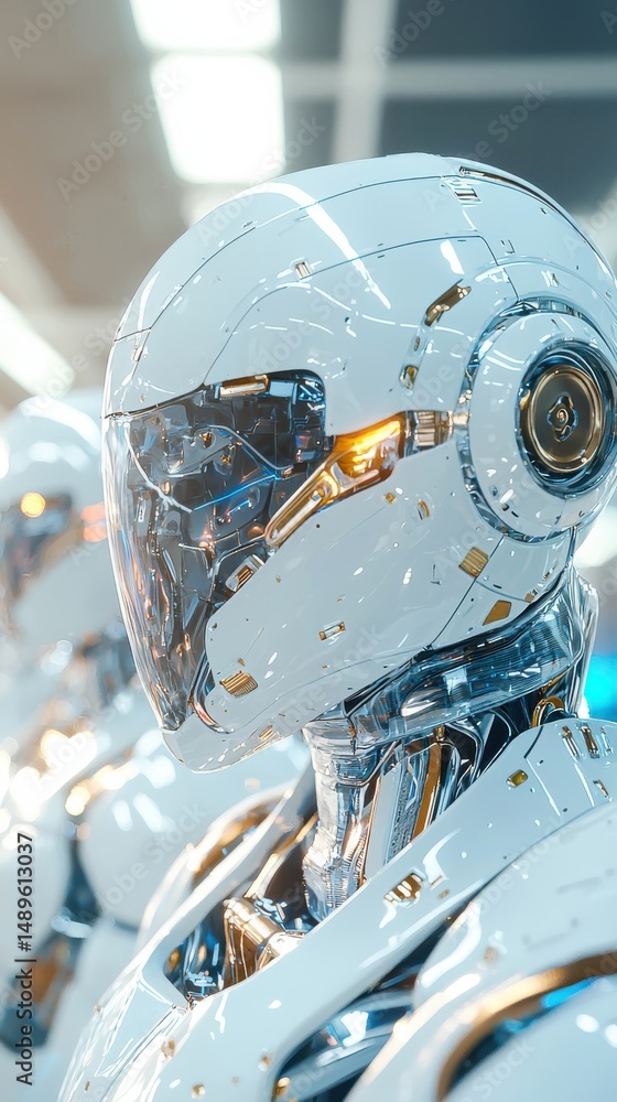 Poster robotic innovations showcase technology lab digital art futuristic environment close-up view ai conc