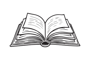 Opened book browsing pages shuffling line art 