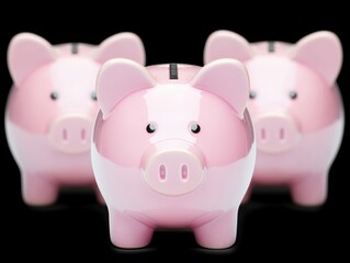 Pink Piggy Banks on Dark Background for Financial Savings Concept
