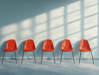 Modern Red Chairs in a Minimalist Room with Soft Shadows