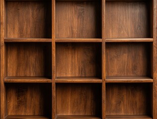 Wooden Shelves with Empty Compartments in a Rustic Interior Setting