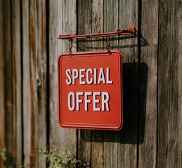 Vintage Red Sign with Bold Letters Announcing Special Offer