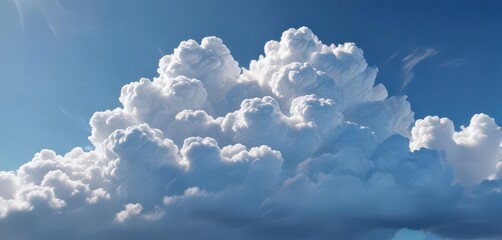 Luminous white cloud formation in clear, deep blue sky , image, peaceful