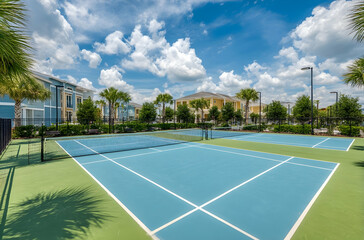 Outdoor Pickleball Courts on a Sunny Day for Active Recreation