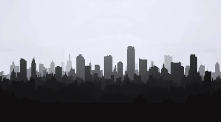 Fototapeta premium City Skyline Silhouette Urban Panorama at Dawn.
