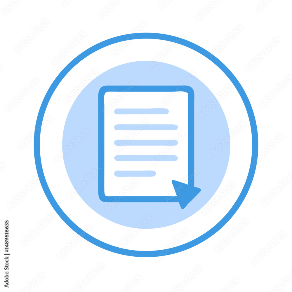 Poster document with arrow in blue circular icon style