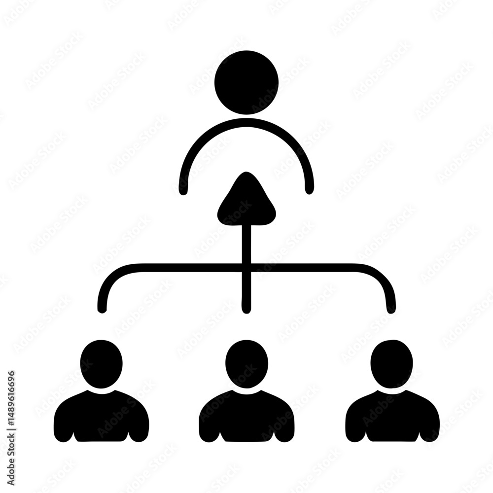 Aufkleber hierarchy chart with upward central figure in flat minimal icon
