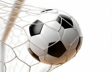 Fototapeta premium Soccer Ball Hitting Goal Net with White Background