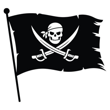 Classic pirate flag with skull and crossbones isolated vector illustration on white background