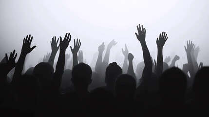 Crowd Silhouettes Raised Hands Concert.