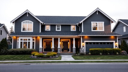 Spacious Suburban Home with Evening Illumination