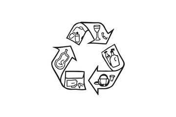 Realistic green recycling line art and black color