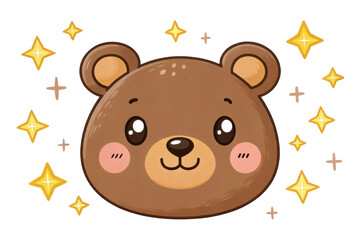 PNG Cute cartoon bear face with stars surrounding a smiling expression