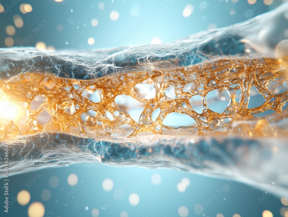 Poster exploring cellular structures microscopic view scientific visualization digital environment abstract