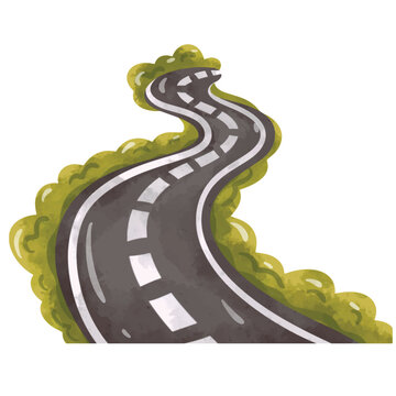 recommend clip art: Road clip art, winding road illustration vector, clip art road, hand drawn watercolor painting style, curvy highway traffic journey