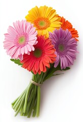 Colorful Gerbera Daisy Bouquet on White Background for Fresh Vibes