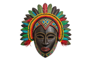 PNG Colorful african tribal mask with vibrant feathers and bead accents