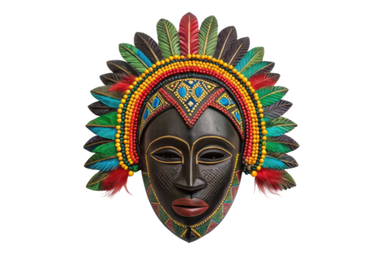 PNG Colorful african tribal mask with vibrant feathers and bead accents