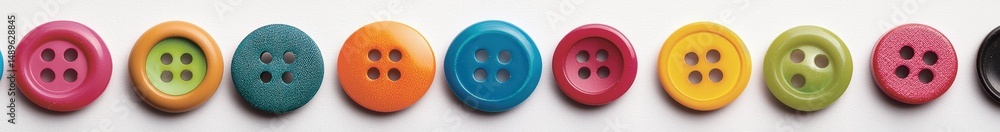 Poster Colorful Buttons in a Row on White Background for Craft Projects